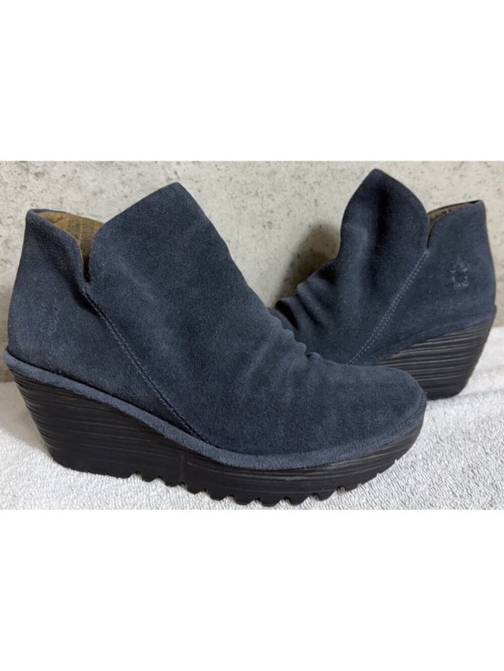Fly London Yip Shoes Womens Size 8 (39) Blue Suede Zip Wedge Ankle Bootie Casual